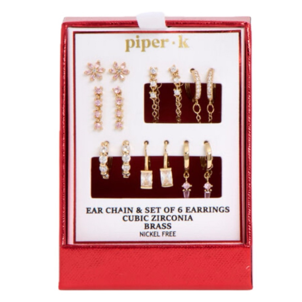 NWT ⚜️♥️⚜️ Piper K Gorgeous Golden Tone Cubic Zirconia Brass Earring Set of 6